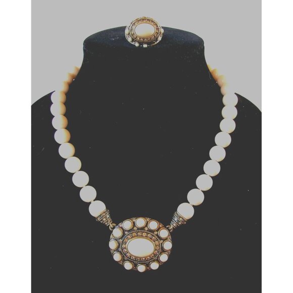 Heidi Daus Vintage-Inspired Necklace & Ring Set With Cream Beads & Crystal Accen - Picture 1 of 4